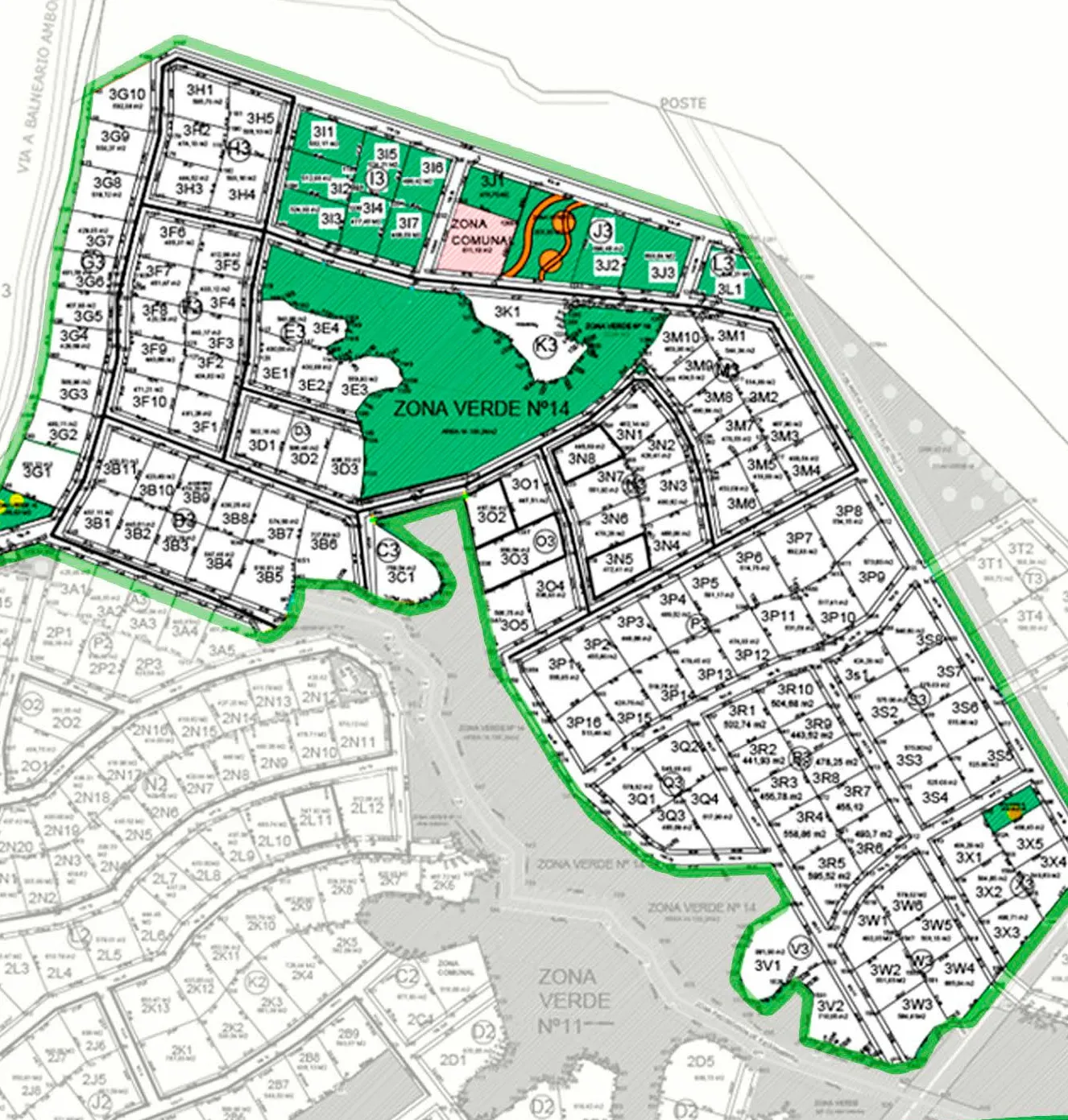 Plano de la etapa 3 de Novaterra con lotes y zonas verdes